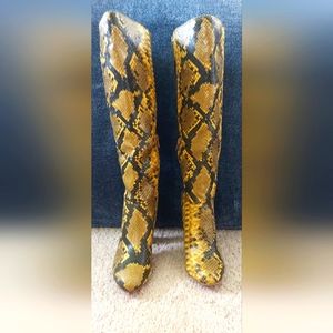 JustFab Yellow Snakeskin block heel boots